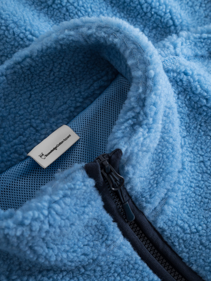 KnowledgeCotton Apparel - MEN Teddy fleece zip sweat Fleeces 1393 Azure Blue