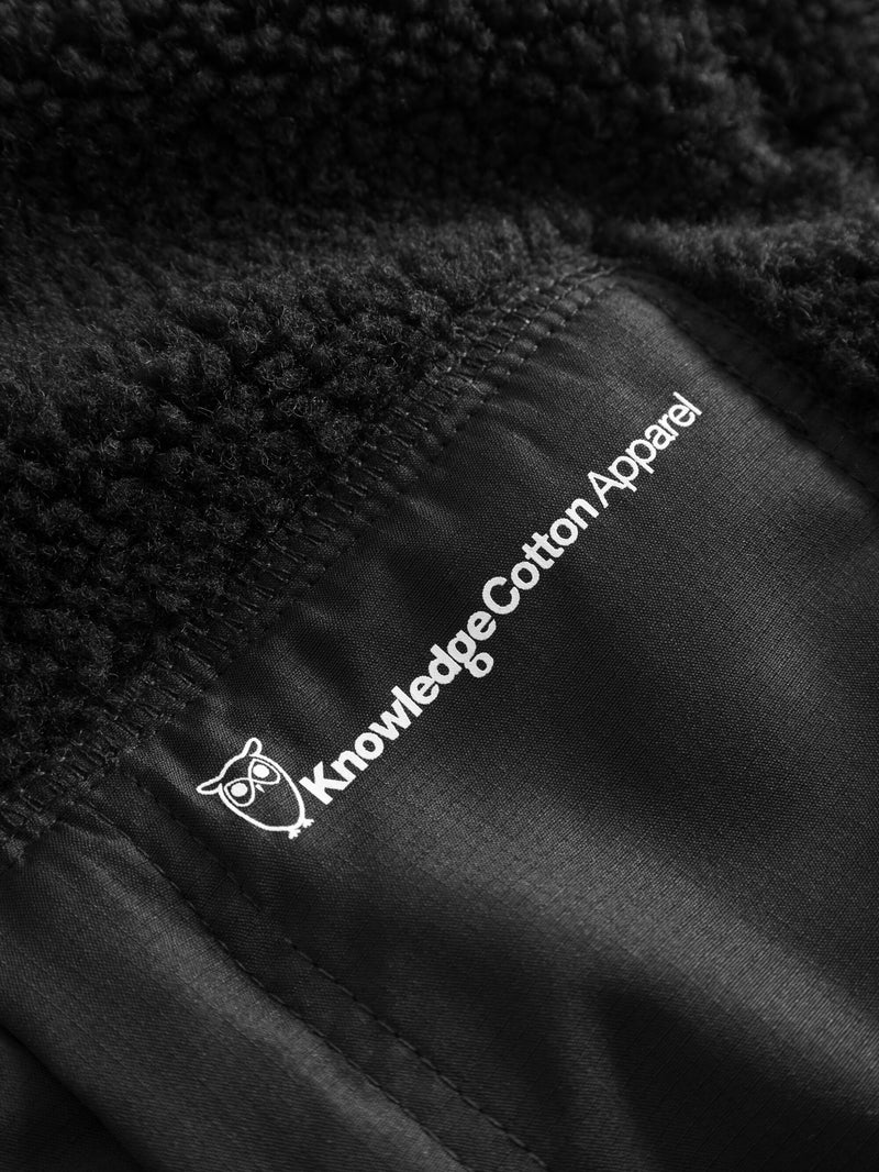 KnowledgeCotton Apparel - WMN Teddy high neck zip jacket Fleeces 1300 Black Jet