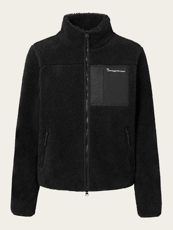 KnowledgeCotton Apparel - WMN Teddy high neck zip jacket Fleeces 1300 Black Jet