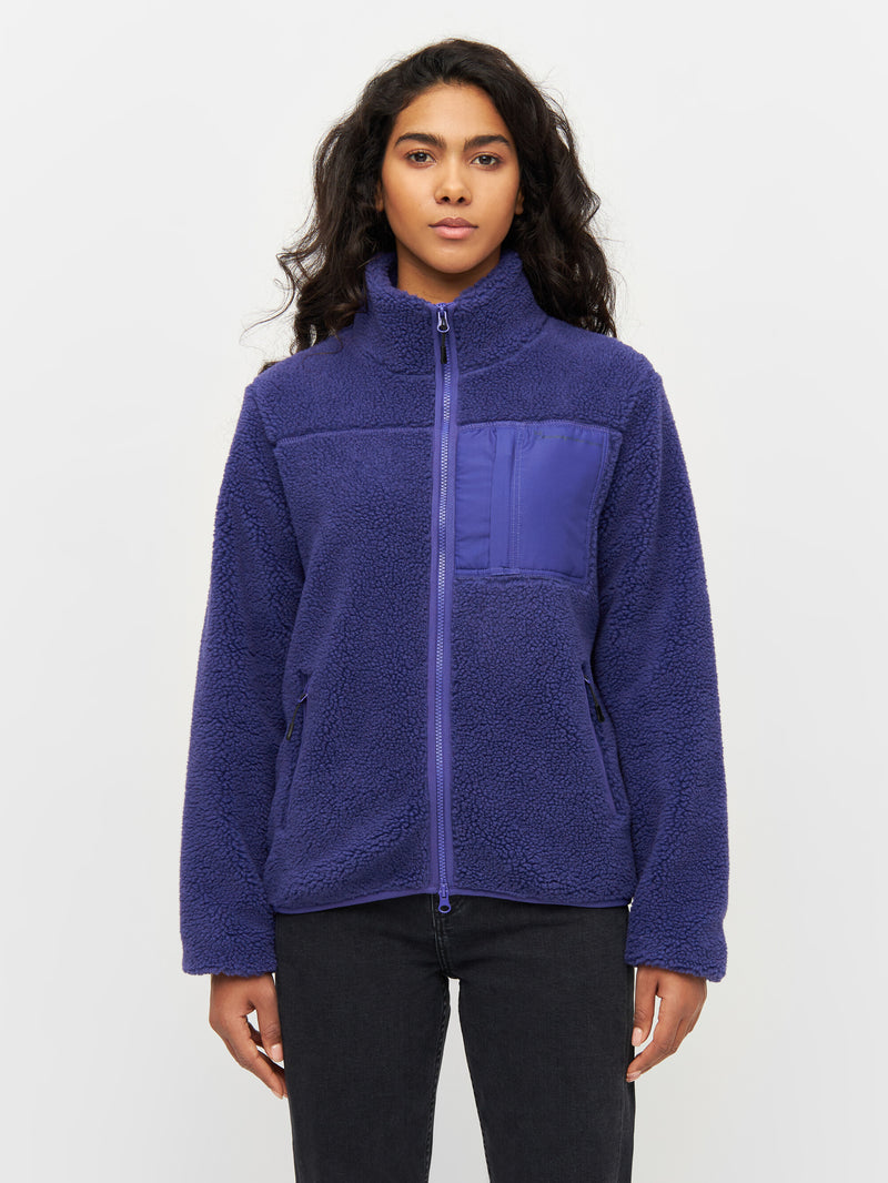 KnowledgeCotton Apparel - WMN Teddy high neck zip jacket Fleeces 1416 Deep Purple