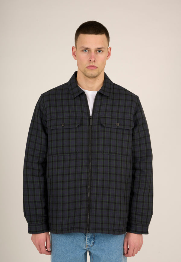 KnowledgeCotton Apparel - MEN Teddy lining checked overshirt Overshirts 1362 Trekking Green