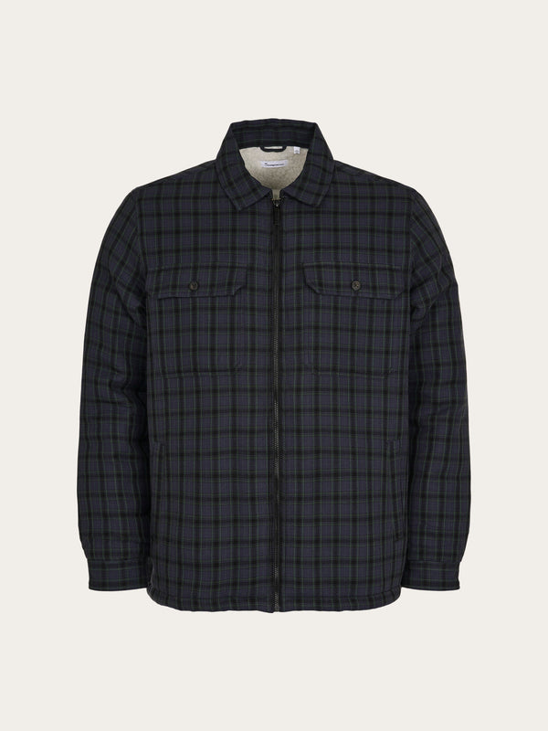 KnowledgeCotton Apparel - MEN Teddy lining checked overshirt Overshirts 1362 Trekking Green