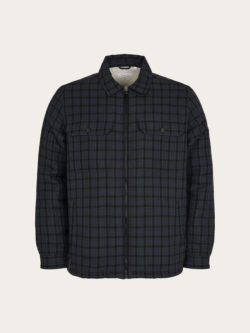 KnowledgeCotton Apparel - MEN Teddy lining checked overshirt Overshirts 1362 Trekking Green