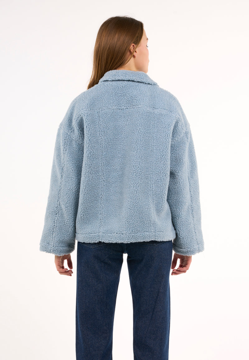 KnowledgeCotton Apparel - WMN Teddy trucker jacket Fleeces 1322 Asley Blue