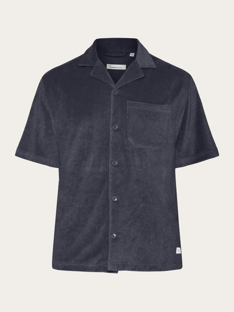 KnowledgeCotton Apparel - MEN Terry loose short sleeve shirt Shirts 1412 Night Sky