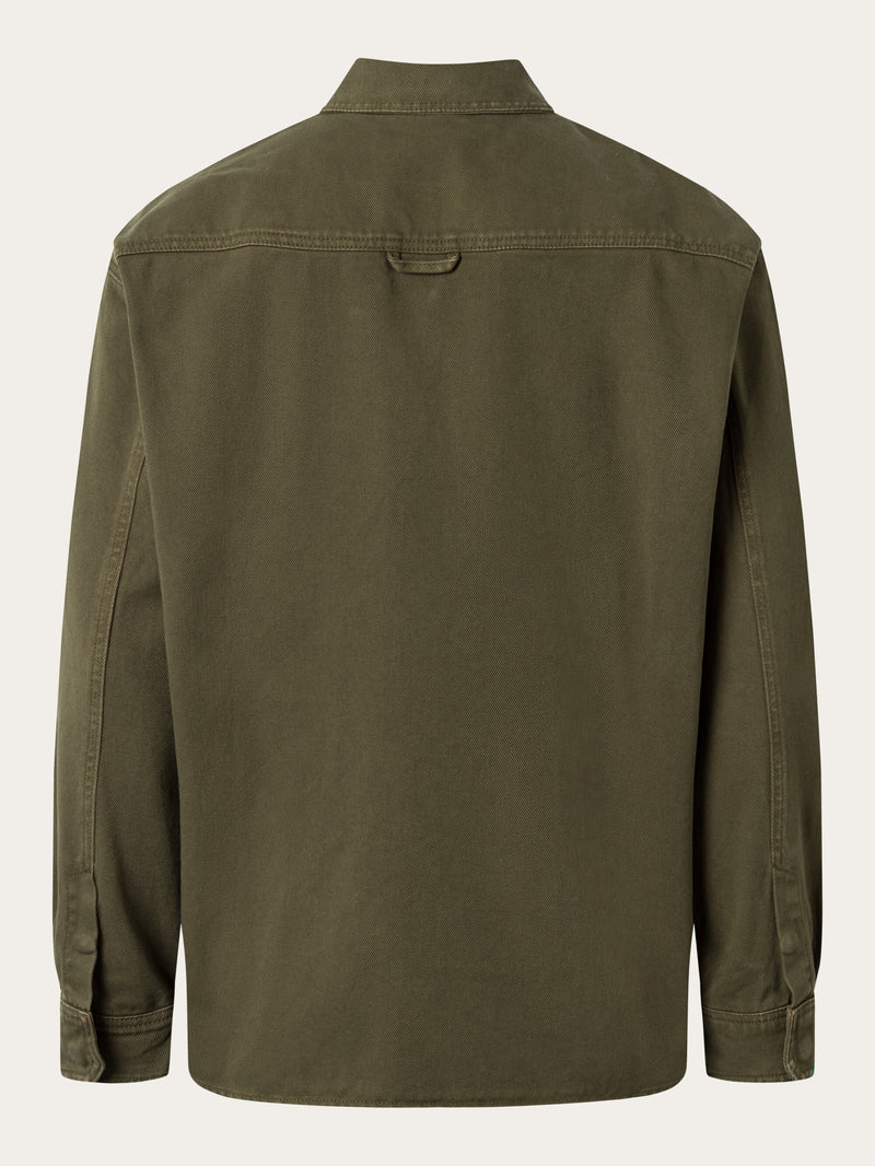 KnowledgeCotton Apparel - MEN Twill loose fit overshirts Overshirts 1100 Dark Olive