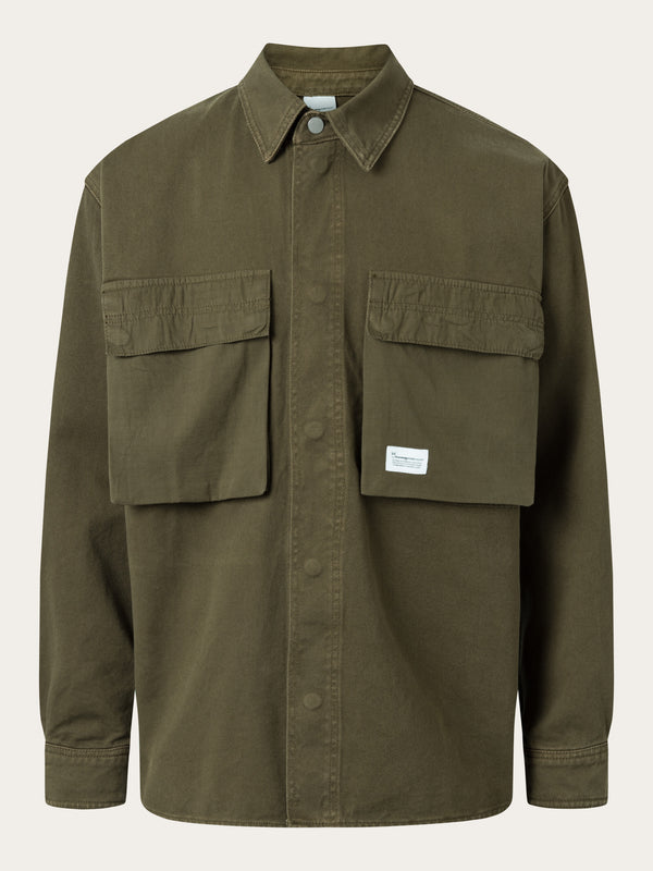 KnowledgeCotton Apparel - MEN Twill loose fit overshirts Overshirts 1100 Dark Olive