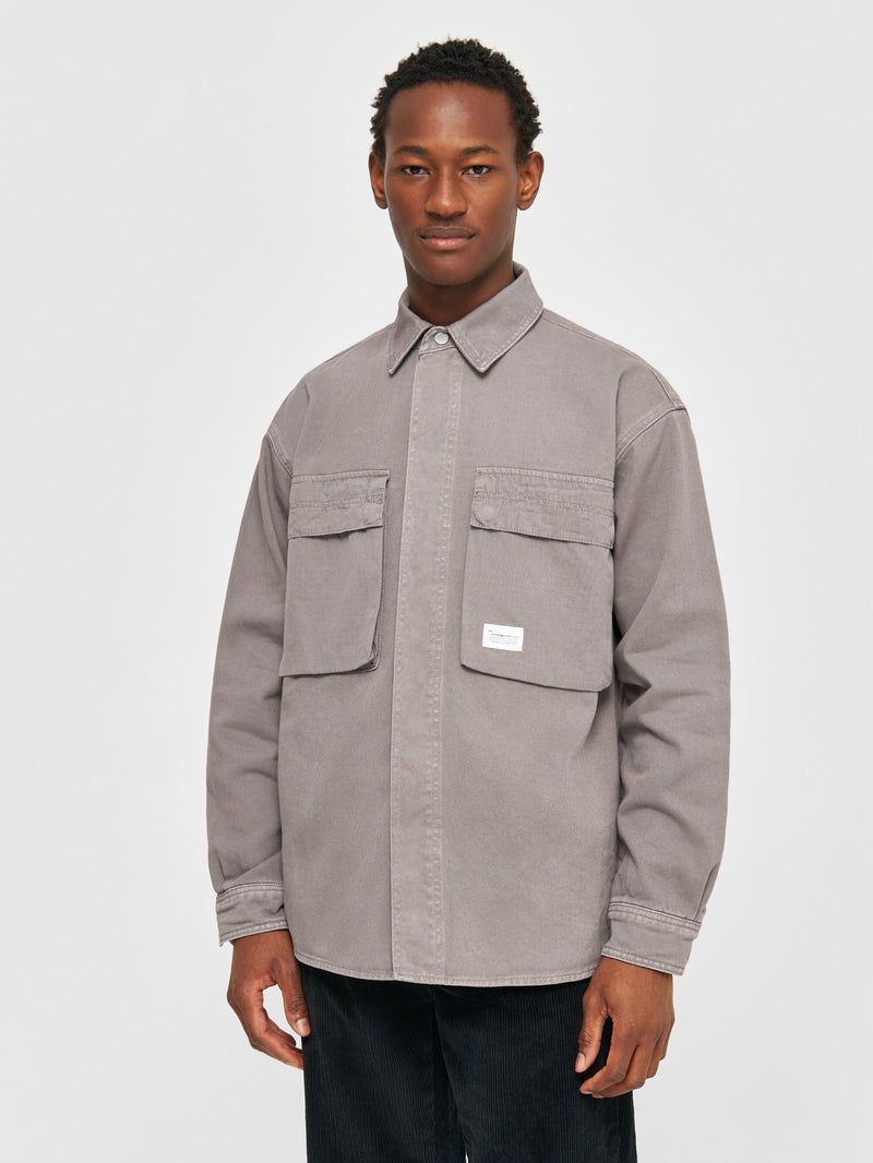 KnowledgeCotton Apparel - MEN Twill loose fit overshirts Overshirts 1401 Sharkskin