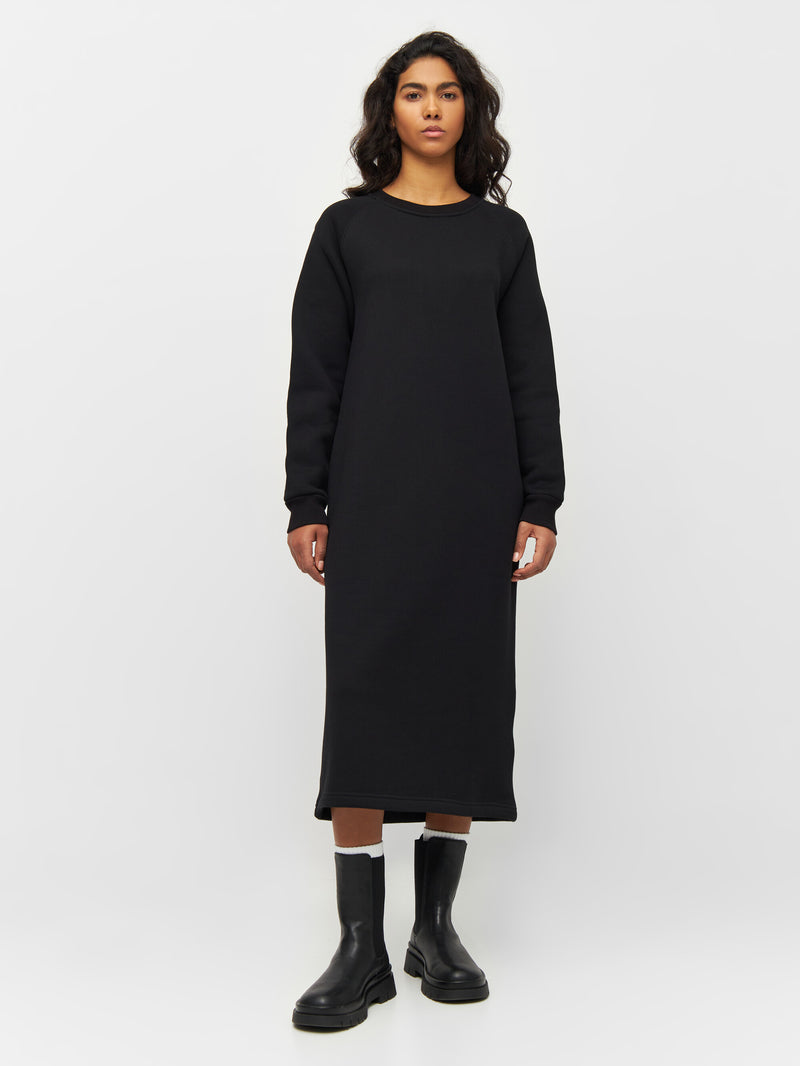 KnowledgeCotton Apparel - WMN Twill sweat dress Dresses 1300 Black Jet