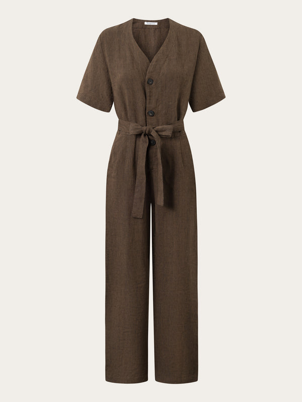 KnowledgeCotton Apparel - WMN V-neck linen jumpsuit Jumpsuits 1388 Cub