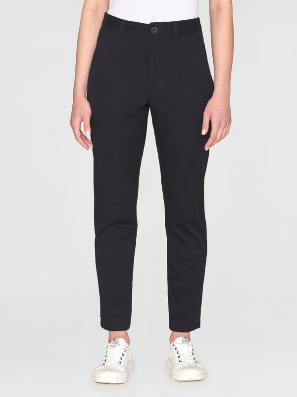 KnowledgeCotton Apparel - WMN WILLOW regular cropped poplin chino Pants 1300 Black Jet