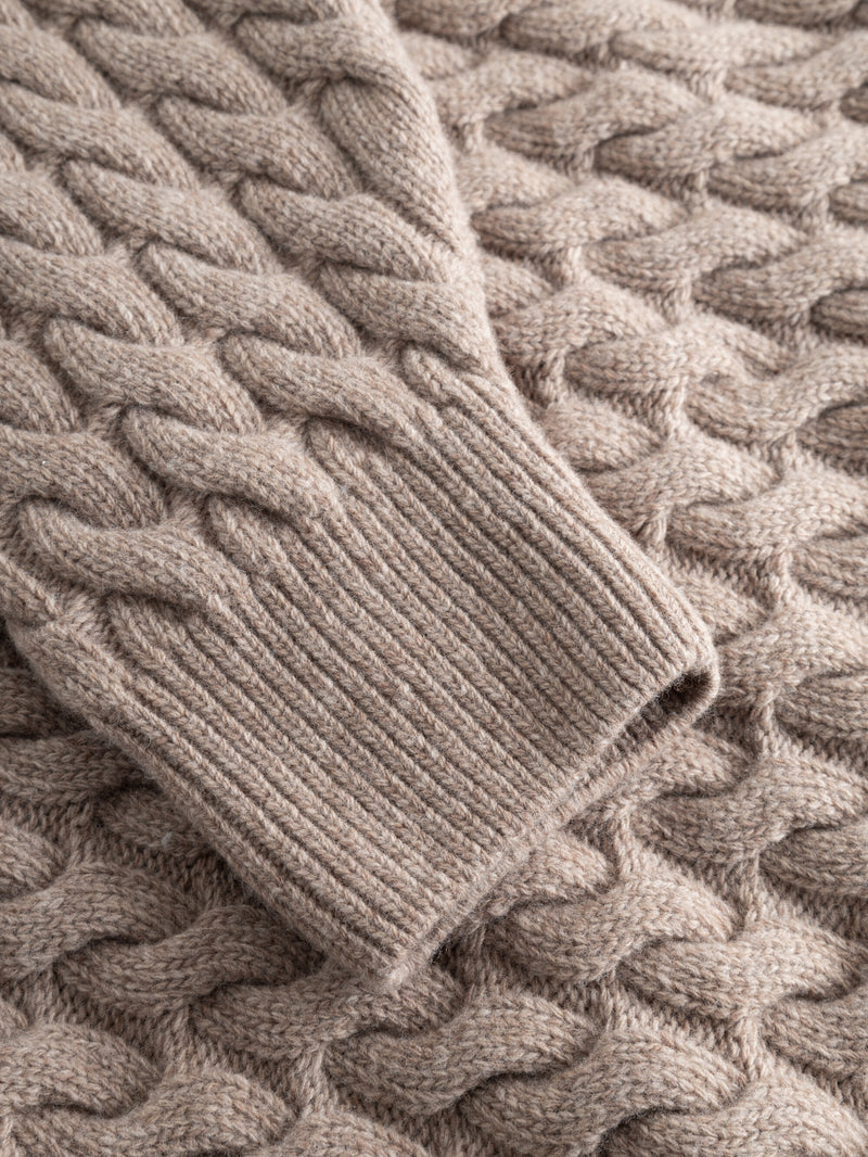 KnowledgeCotton Apparel - WMN Wool cable knit 2-tone Knits 1336 Kelp melange