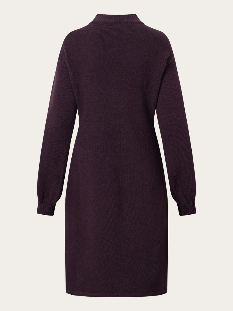 KnowledgeCotton Apparel - WMN Wool crew neck mid length dress Dresses 1394 Chocolate Plum