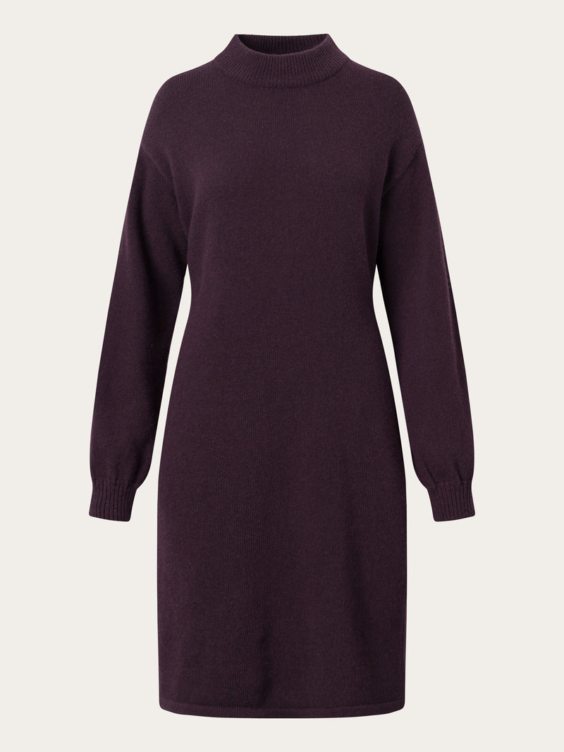 KnowledgeCotton Apparel - WMN Wool crew neck mid length dress Dresses 1394 Chocolate Plum