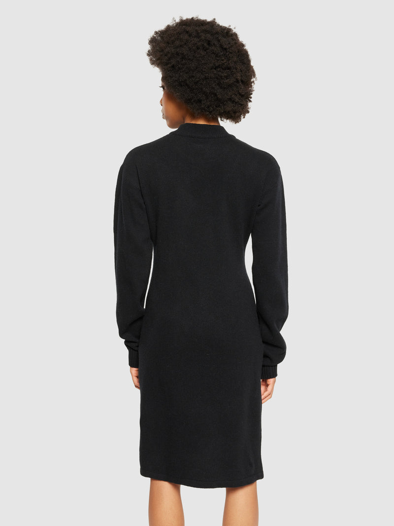 KnowledgeCotton Apparel - WMN Wool crew neck mid length dress Dresses 1300 Black Jet