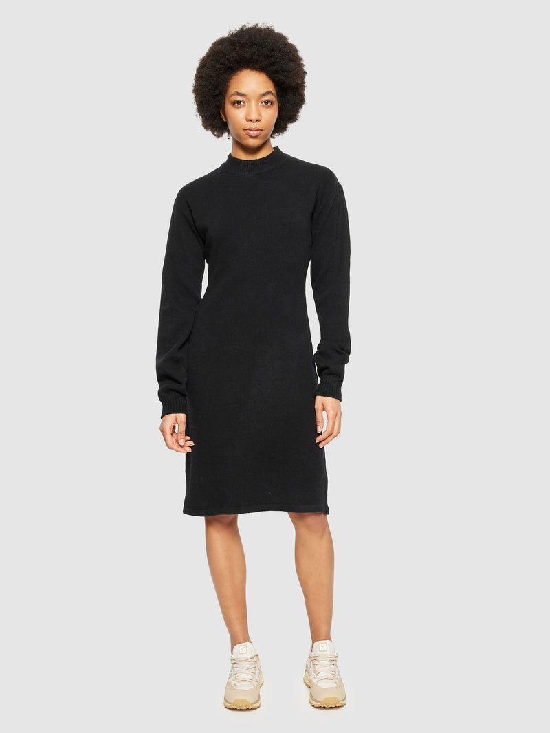 KnowledgeCotton Apparel - WMN Wool crew neck mid length dress Dresses 1300 Black Jet