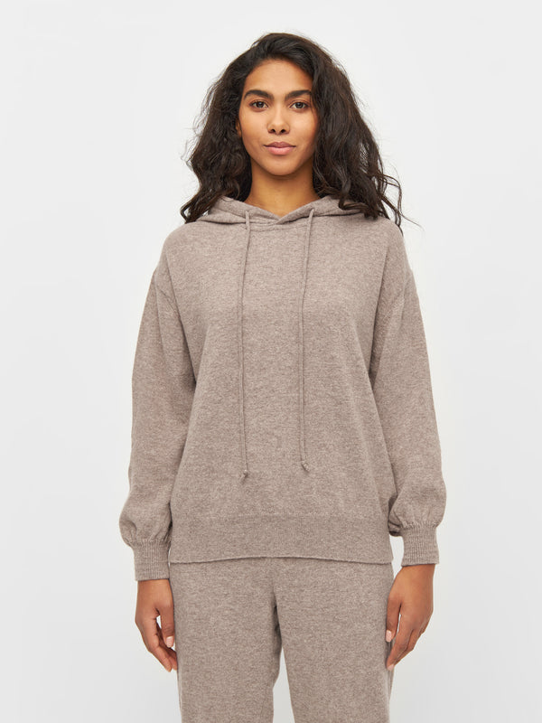 KnowledgeCotton Apparel - WMN Wool hood knit Knits 1336 Kelp melange