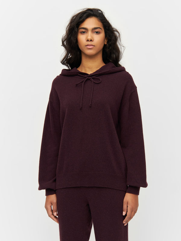 KnowledgeCotton Apparel - WMN Wool hood knit Knits 1394 Chocolate Plum