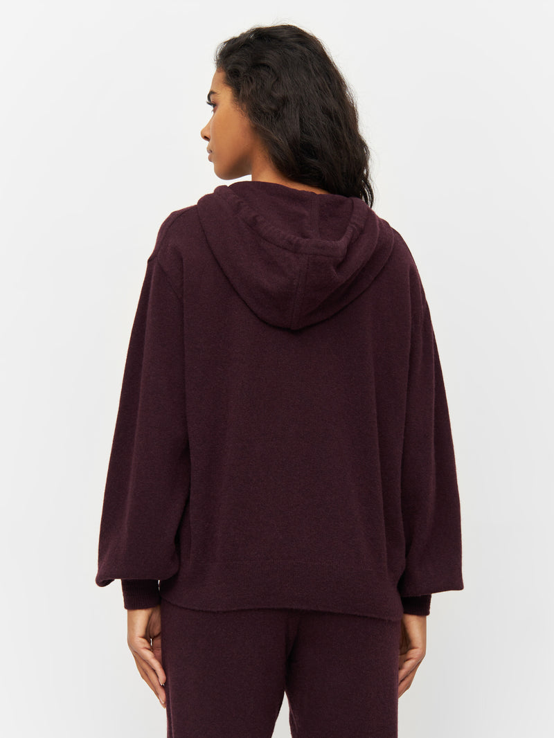 KnowledgeCotton Apparel - WMN Wool hood knit Knits 1394 Chocolate Plum