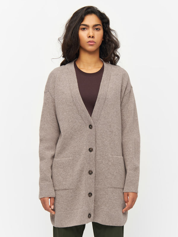 KnowledgeCotton Apparel - WMN Wool long cardigan Knits 1336 Kelp melange