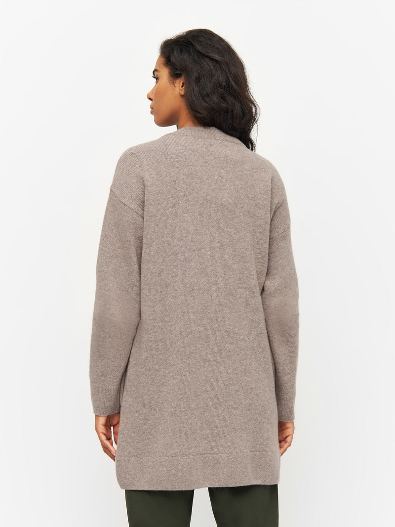 KnowledgeCotton Apparel - WMN Wool long cardigan Knits 1336 Kelp melange