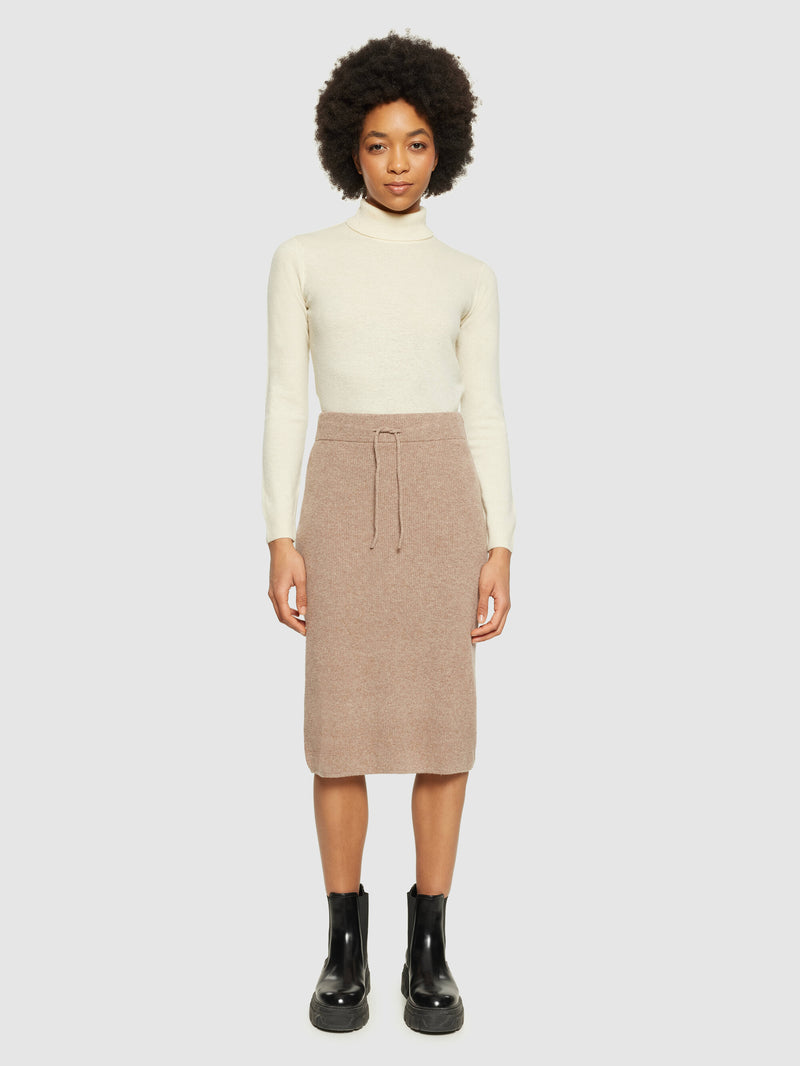 KnowledgeCotton Apparel - WMN Wool midth lengt rib knit skirt Skirts 1336 Kelp melange