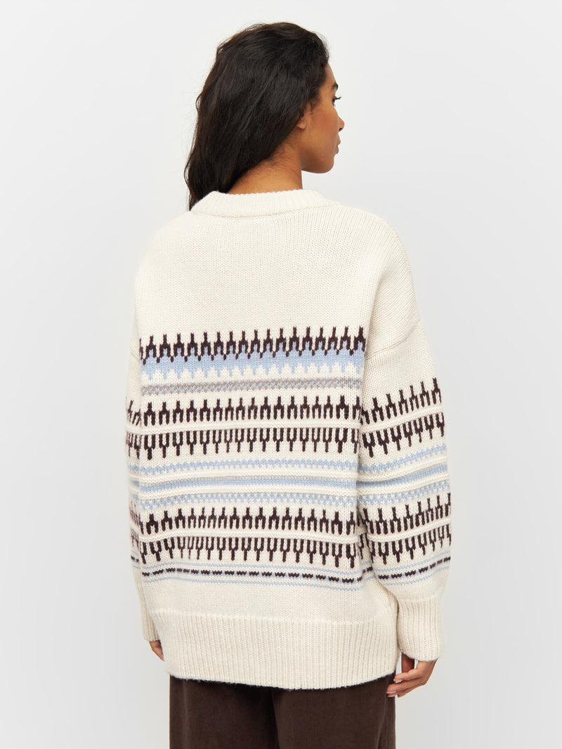 KnowledgeCotton Apparel - WMN Wool pattern boxy crew neck Knits 8020 White stripe