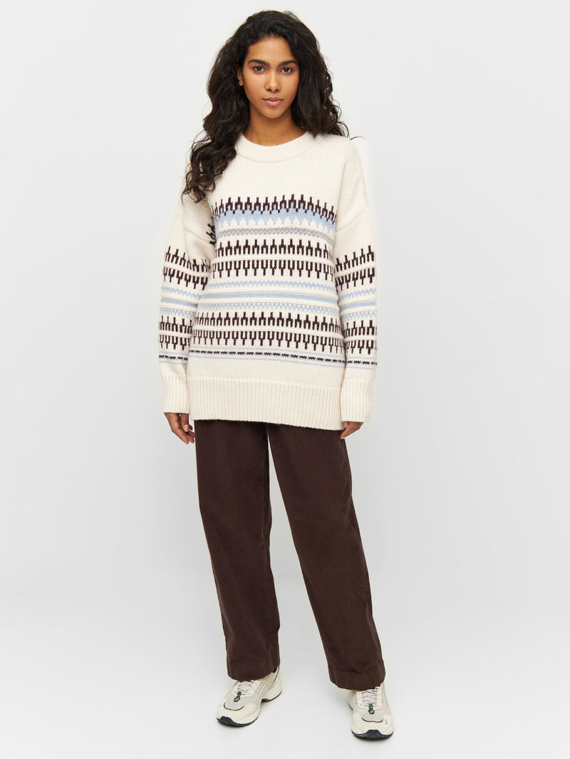 KnowledgeCotton Apparel - WMN Wool pattern boxy crew neck Knits 8020 White stripe