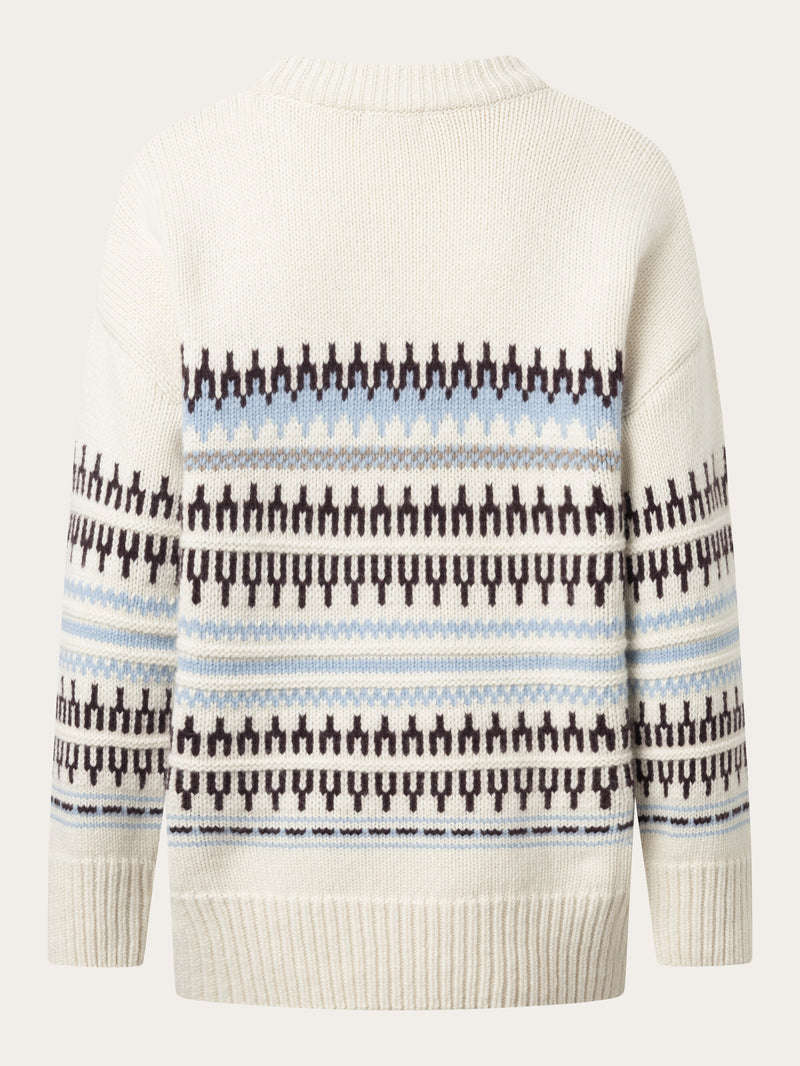 KnowledgeCotton Apparel - WMN Wool pattern boxy crew neck Knits 8020 White stripe