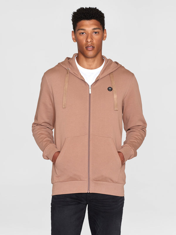 KnowledgeCotton Apparel - MEN Zip hood kangaroo badge sweat Sweats 1437 Chocolate Malt