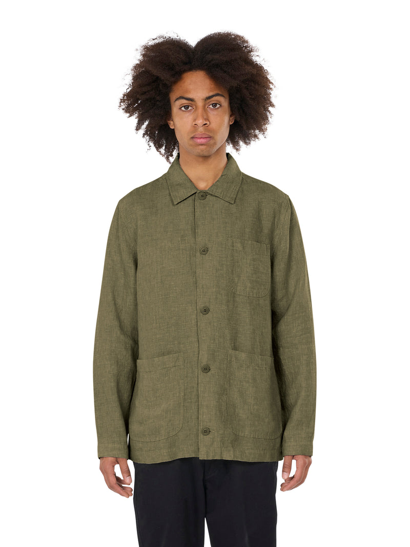 KnowledgeCotton Apparel - MEN Linen overshirt Overshirts 1068 Burned Olive