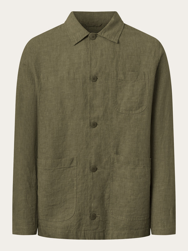 KnowledgeCotton Apparel - MEN Linen overshirt Overshirts 1068 Burned Olive