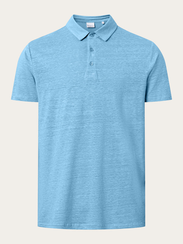 KnowledgeCotton Apparel - MEN Linen polo Polos 1377 Airy Blue