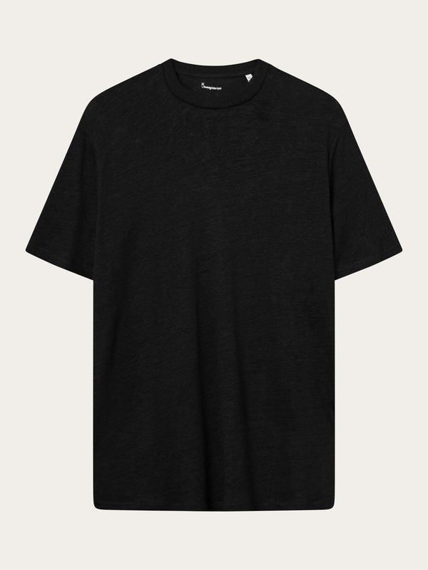 KnowledgeCotton Apparel - MEN Linen t-shirt T-shirts 1300 Black Jet