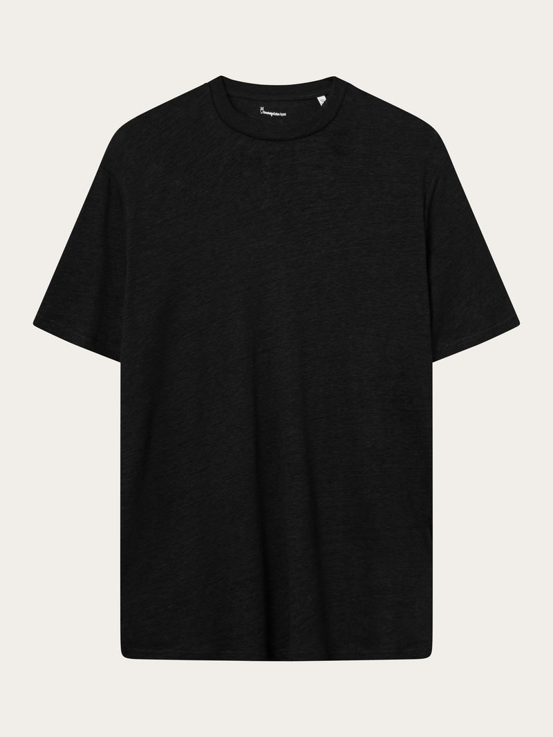 KnowledgeCotton Apparel - MEN Linen t-shirt T-shirts 1300 Black Jet